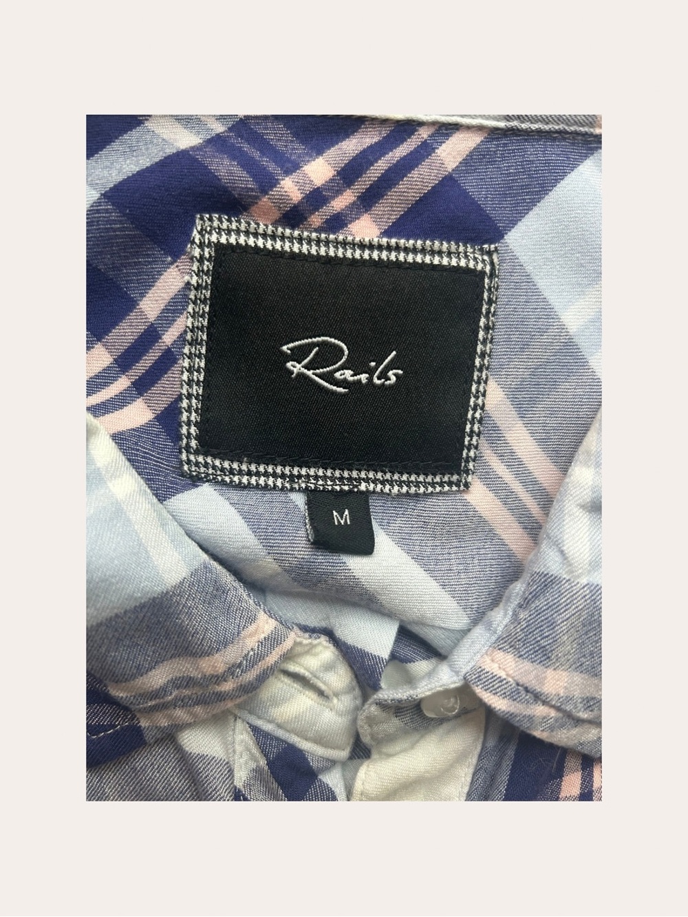 Rails Plaid Woman’s Button-Up Shirt Navy & Pink Size Medium - Picture 8 of 15
